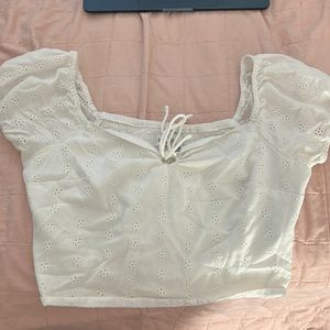 Holister white floral crop top blouse